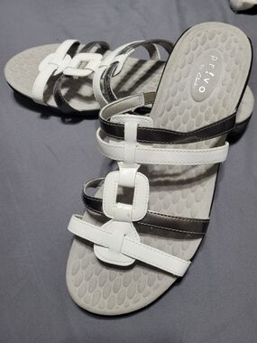 White and Gray Strappy Comfort Sandals